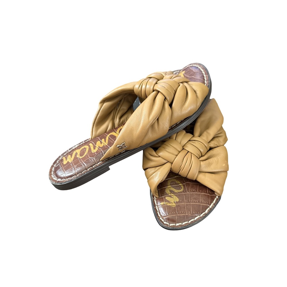Sam Edelman Garson Sandals Womens 7 Tan Leather Knotted Croc Slide Flat